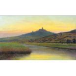 Wilhelm JETT (1846 - 1877). Flußlandschaft mit Burg. 80 cm x 48 cm. Öl auf Leinwand. Links unten