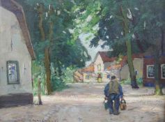 Otto ACKERMANN (1872 - 1953). "Gasse in Nieblum, Föhr". 27 cm x 35 cm. Gemälde. Öl auf Holz. Links