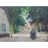 Otto ACKERMANN (1872 - 1953). "Gasse in Nieblum, Föhr". 27 cm x 35 cm. Gemälde. Öl auf Holz. Links