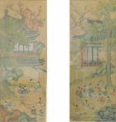 2 Malereien auf Papier. Asien. Wohl China um 1900. Je 77 cm x 30 cm. Passend zu Katalognummer 253