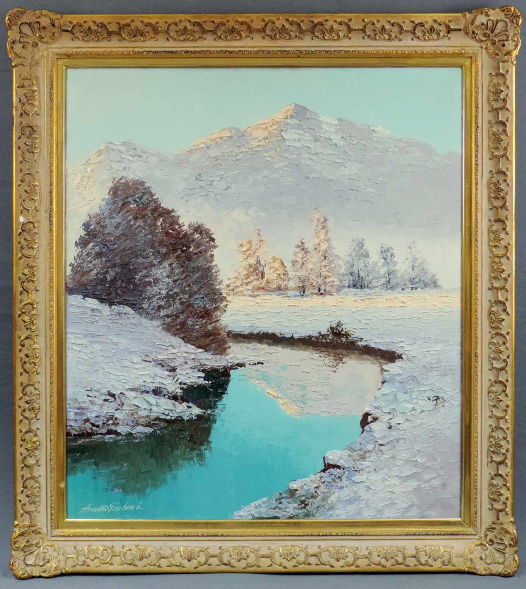 Georg ARNOLD-GRABONÉ (1896 - 1982). "Wintersonne im Inntal `Tirol`." 70 cm x 80 cm. Gemälde. Öl - Bild 2 aus 4