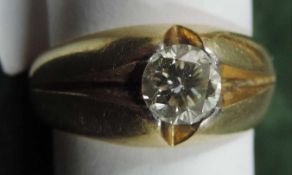 Diamant Solitär Brillant Gold 585 Ring. Wohl 0,75 Karat. Der Stein hat einen Durchmesser von circa