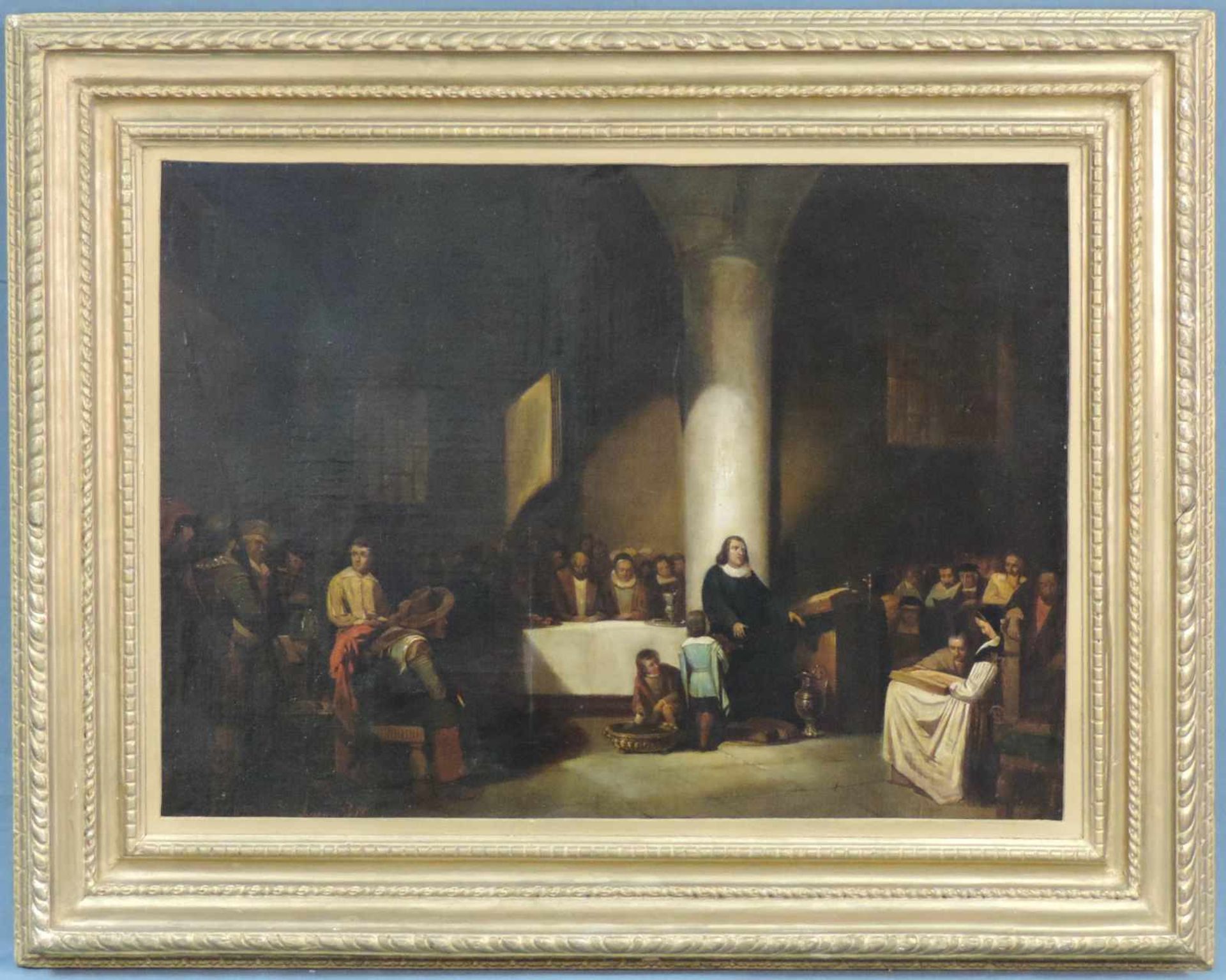 Abraham VAN DER PELT (1815 - 1895). Bibellesung. 54 cm x 74 cm. Gemälde. Öl auf Leinwand. Signiert