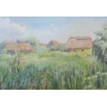 Mieczyslaw REYZNER (1861 - 1941). Dorf im Sommer mit Schilf. 27 cm x 41 cm. Gemälde. Öl auf