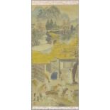 Malerei auf Papier. Landleben. Wohl China alt. 97 cm x 50 cm. Schriftzeichen und Stempel. Painting