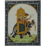 Miniatur mit Elefant. Wohl Indien, alt. 15,5 cm x 12,5 cm im Ausschnitt. Gemälde. Wohl Tempera und