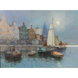 Georg FISCHHOF (1859 - 1914). Fischerreihafen. 74 cm x 100 cm. Gemälde. Öl auf Leinwand. Links unten