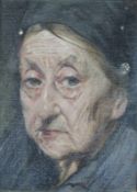 UNDEUTLICH SIGNIERT (XIX/XX). Portrait einer Alten. 20 cm x 15 cm. Gemälde. Öl auf Kartontafel.