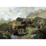 Ludwig WILLROIDER (1845 - 1910). Kuhhirtin im Gebirge. 54 cm x 72 cm. Gemälde. Öl auf Leinwand.