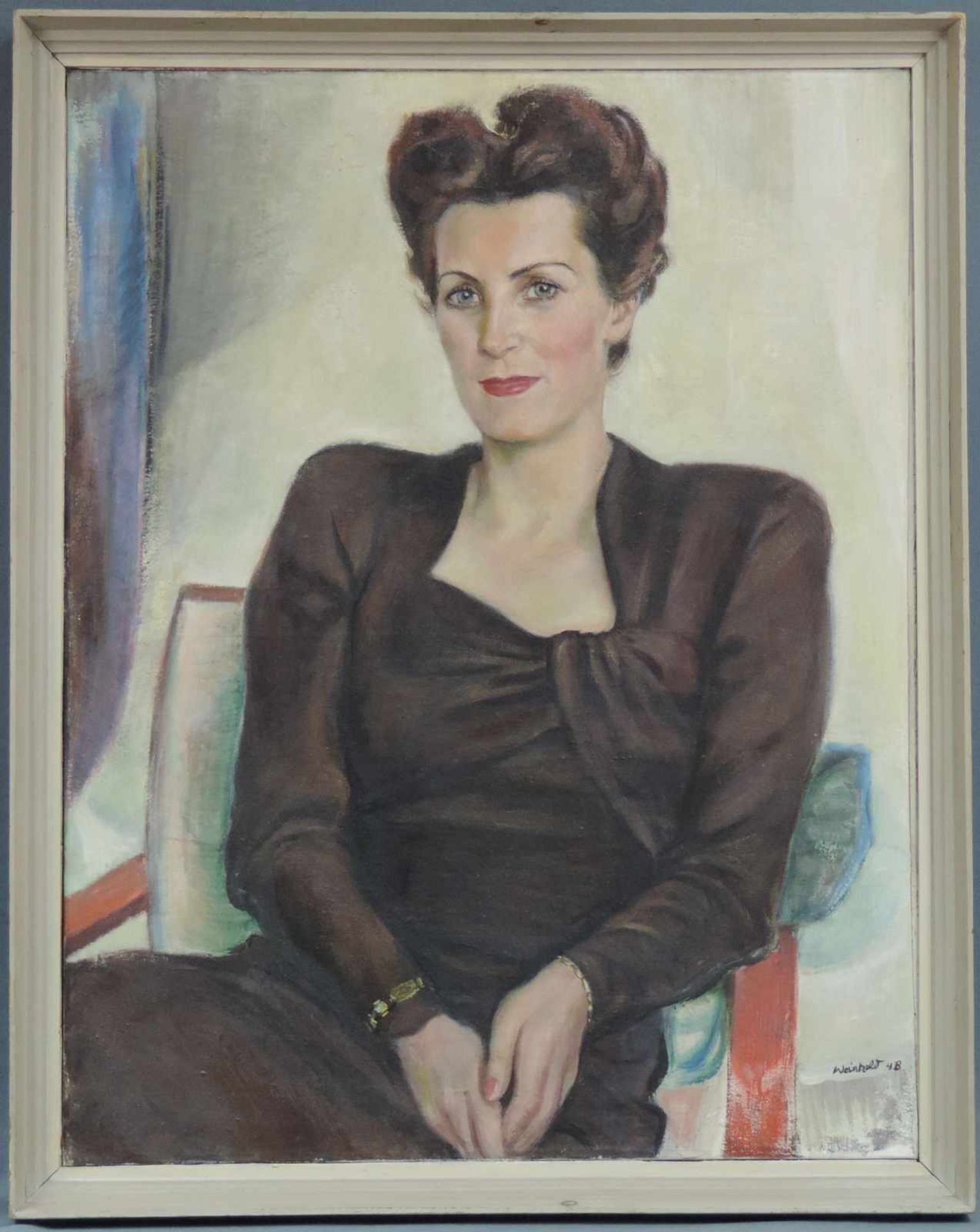 Kurt WEINHOLD (1896-1965). Portrait "Frau Marga Mehl" 1948. 92,5 cm x 70 cm. Gemälde. Öl auf - Image 2 of 8
