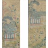 2 Malereien auf Papier. Asien. Wohl China um 1900. Je 77 cm x 30 cm. Passend zu Katalognummer 255