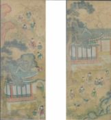 2 Malereien auf Papier. Asien. Wohl China um 1900. Je 77 cm x 30 cm. Passend zu Katalognummer 255