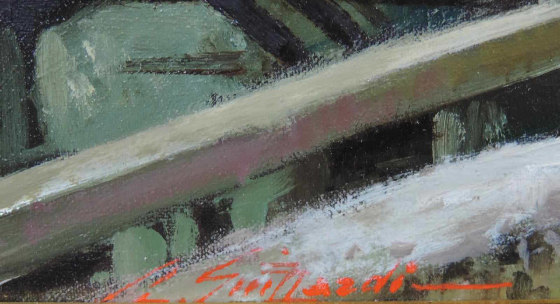 Rialdo GUIZZARDI (1920 -). Mailand. Italien. 30 cm x 40 cm. Gemälde. Öl auf Leinwand. Links unten - Bild 3 aus 7