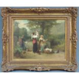 Karel Frans PHILIPPEAU (1825 - 1897). Waschende Frauen am Brunnen. 33 cm x 44 cm. Gemälde. Öl auf