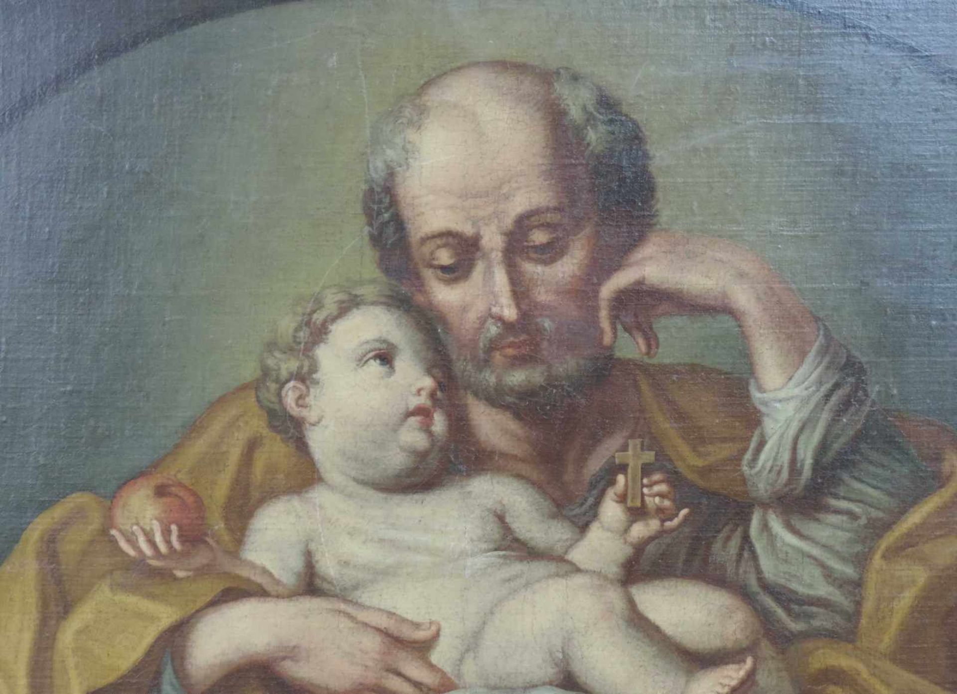 Unsigniert (XVIII). Joseph mit Jesus. 72 cm x 97 cm. Gemälde. Öl auf Leinwand. Doubliert. - Bild 2 aus 9