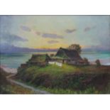 Georg MARTIN (1875 - 1965). Hof an der Küste. 39 cm x 52 cm. Gemälde. Öl auf Leinwand. Links unten