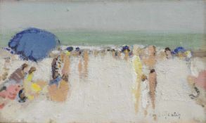 Henri MARTIN (1860 - 1943). À la plage. 16 cm x 27 cm. Gemälde. Öl auf Leinwand. Rechts unten