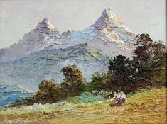 Georg ARNOLD-GRABONÉ (1896-1982). "Föhnstimmung am Watzmann". 30 cm x 40 cm. Gemälde. Öl auf