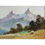 Georg ARNOLD-GRABONÉ (1896-1982). "Föhnstimmung am Watzmann". 30 cm x 40 cm. Gemälde. Öl auf