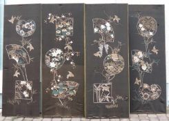 4 Seidenstickereien. Wohl Japan um 1920. Je 135 cm x 47 cm. 4 silk embroideries. Probably Japan