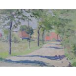 Hans HAUSFELDT (1902 - 1977/83). Sommer Dorfstraße. 52 cm x 68 cm. Gemälde. Öl auf Tafel. Rechts