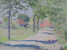 Hans HAUSFELDT (1902 - 1977/83). Sommer Dorfstraße. 52 cm x 68 cm. Gemälde. Öl auf Tafel. Rechts