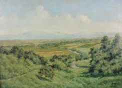Hans VOLK (XX). Blick vom Frankfurter Berg Richtung Taunus. 50 cm x 70,5 cm. Gemälde. Öl auf