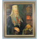 RUSSISCHE SCHULE (XVII - XVIII). Portrait eines Patriarchen in vollem Ornat mit Orden. 63 cm x 54