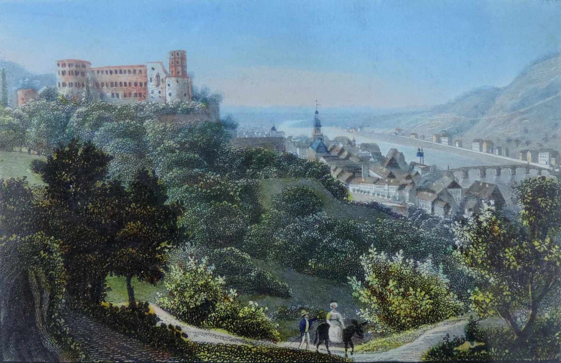 UNSIGNIERT (XVIII - XIX). Zwei Ansichten von Heidelberg. 7 cm x 10,5 cm. Zwei Drucke, alt, - Bild 2 aus 4