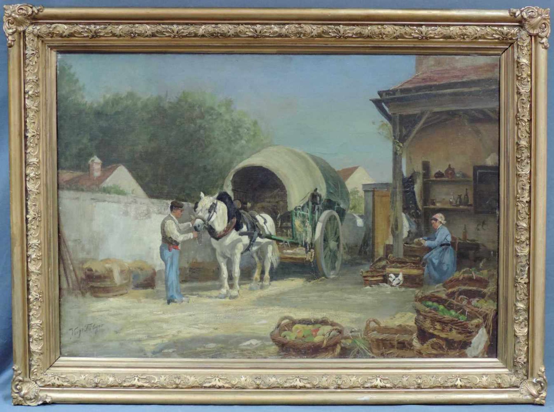 August VOIGT-FÖLGER (1836 - 1918). Einbringen der Ernte. 71 cm x 101 cm. Gemälde. Öl auf Leinwand. - Bild 2 aus 6