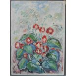 Monogrammist KNG (XX). Stillleben mit Blumen 1972. 71 cm x 50 cm. Gemälde. Öl auf Leinwand. Links
