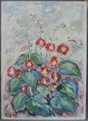 Monogrammist KNG (XX). Stillleben mit Blumen 1972. 71 cm x 50 cm. Gemälde. Öl auf Leinwand. Links