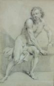 Aert SCHOUMAN (1710 - 1792). Akt. Mann sitzend. 47,5 cm x 30 cm im Ausschnitt. Kohlezeichnung und