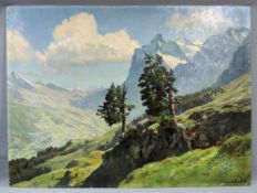 Eduard VON HANDEL-MAZZETTI (1885 - 1950). Tal in den Alpen. 92 cm x 120 cm. Gemälde. Öl auf Tafel.