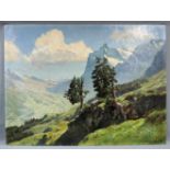 Eduard VON HANDEL-MAZZETTI (1885 - 1950). Tal in den Alpen. 92 cm x 120 cm. Gemälde. Öl auf Tafel.