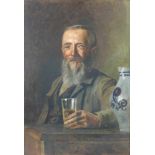 UNDEUTLICH SIGNIERT (XIX / XX). Frankfurter beim Apfelwein 1903. 66 cm x 46 cm. Gemälde. Öl auf