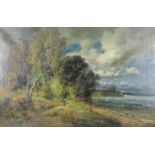 F. W. KELLER (XIX / XX). Am See vor dem Gewitter. 65 cm x 100 cm. Gemälde. Öl auf Leinwand. Links
