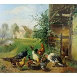 Carl I JUTZ (1838 - 1916) zugeschrieben. Federvieh. 24 cm x 25,5 cm. Gemälde. Öl auf Eichenholz.