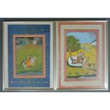 Zwei Miniaturmalereien Indien, Gouache. Mit Blattgold gehöht. Bis 39 cm x 27,5 cm. Two miniatures