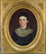Unsigniert (XIX). Portrait einer jungen Lady. 46 cm x 60 cm oval im Ausschnitt. Gemälde. Öl auf