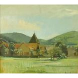Karl LANG (1913 -?). Dorf im Sommer 1929. 60 cm x 53 cm. Gemälde. Öl auf Leinwand. Rechts unten