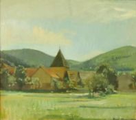 Karl LANG (1913 -?). Dorf im Sommer 1929. 60 cm x 53 cm. Gemälde. Öl auf Leinwand. Rechts unten