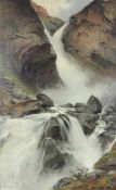 Nils Nilsen BERGSLIEN (1853 - 1928). Wasserfall. 107 cm x 66 cm. Gemälde. Öl auf Leinwand. Mitte