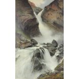 Nils Nilsen BERGSLIEN (1853 - 1928). Wasserfall. 107 cm x 66 cm. Gemälde. Öl auf Leinwand. Mitte