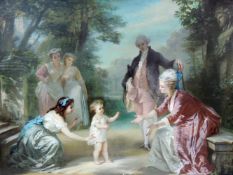 Nach Jean-Antoine WATTEAU (1684 - 1721). Mutterglück. 117 cm x 147 cm. Gemälde. Öl auf Leinwand.