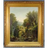 Jacobus Johannes VAN POORTEN (1841 - 1914). Brücke vor einer Stadt 1882. 94 cm x 76 cm. Gemälde.