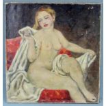 H. SCHAFER (XIX/XX). Nackte Blondine 1918. 75 cm x 70 cm. Gemälde. Öl auf Leinwand. Links unten