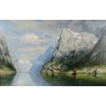Karl KAUFMANN (1843-1902/05) zugeschrieben. Norwegischer Fjord. 67 cm x 104 cm. Gemälde. Öl auf