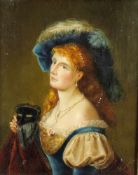 Hermann DOERING (1858 -?). Elegante Dame mit Maske. 20 cm x 16 cm. Gemälde. Öl auf Holz. Rechts