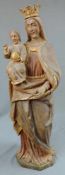 Maria mit Jesus, Madonna, wohl deutsch um 1600. 95 cm hoch. Holz. Mary with Jesus, Madonna, probably